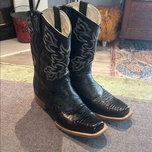 JB Dillon Reserve Original Lizard Black Mens Sz 9 EE Western Boots